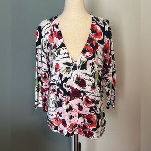 Christopher & Banks V-Neck Floral Cardigan - Pink, Green, Black
